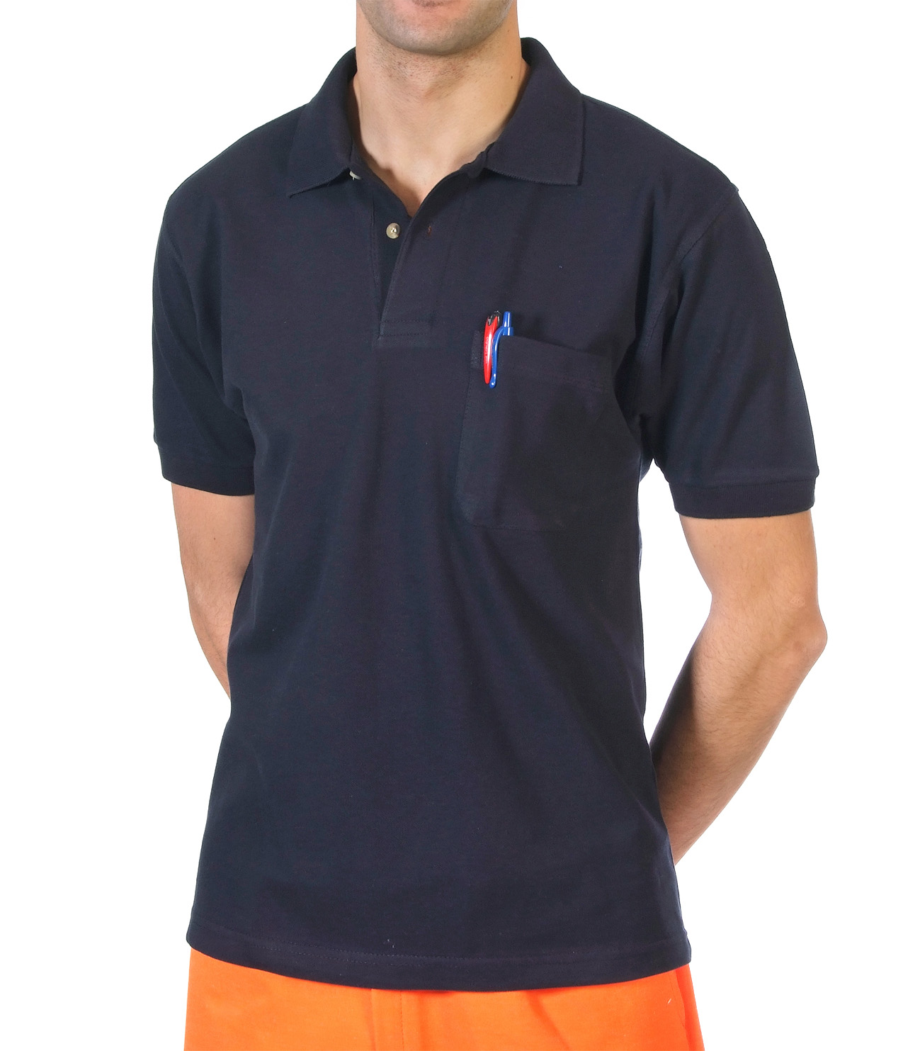 Short sleeve navy polo with pocket Image